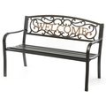 Gardenised Steel Outdoor Patio Garden Park Seating Bench with Cast Iron Welcome Backrest, Front Porch Yard Bench Lawn Decor QI003709